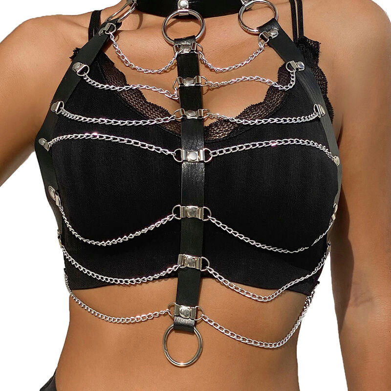 SUBBLIME - HARNAIS DE POITRINE CHAÎNES CUIR NOIR TAILLE UNIQUE