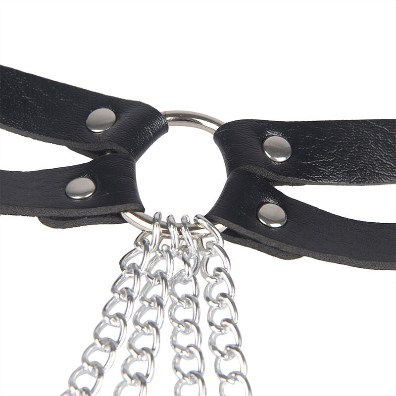 SUBBLIME - CEINTURE CHAÎNES ANNEAUX CUIR NOIR TAILLE UNIQUE