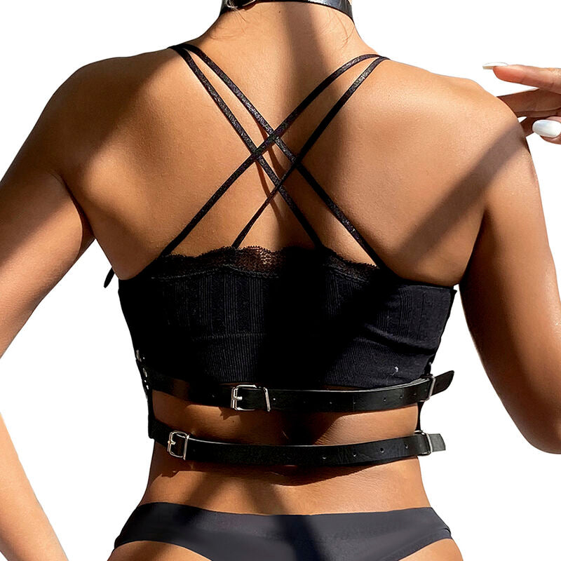 SUBBLIME - HARNAIS DE POITRINE ANNEAUX EN CUIR NOIR TAILLE UNIQUE