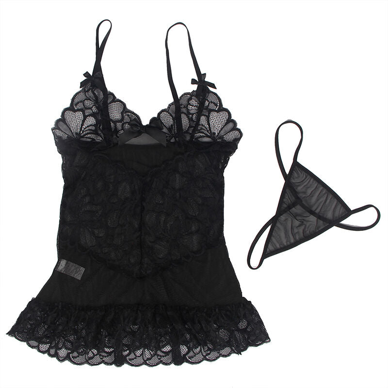 SUBBLIME - BABYDOLL À BRETELLES RÉGLABLES ET IMPRIMÉ FLEURI EN DENTELLE TRANSPARENTE NOIR S/M