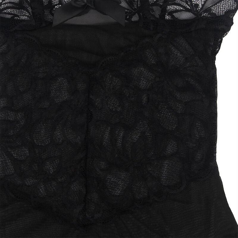 SUBBLIME - BABYDOLL À BRETELLES RÉGLABLES ET IMPRIMÉ FLEURI EN DENTELLE TRANSPARENTE NOIR S/M