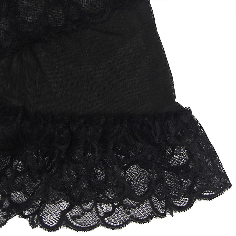 SUBBLIME - BABYDOLL À BRETELLES RÉGLABLES ET IMPRIMÉ FLEURI EN DENTELLE TRANSPARENTE NOIR S/M