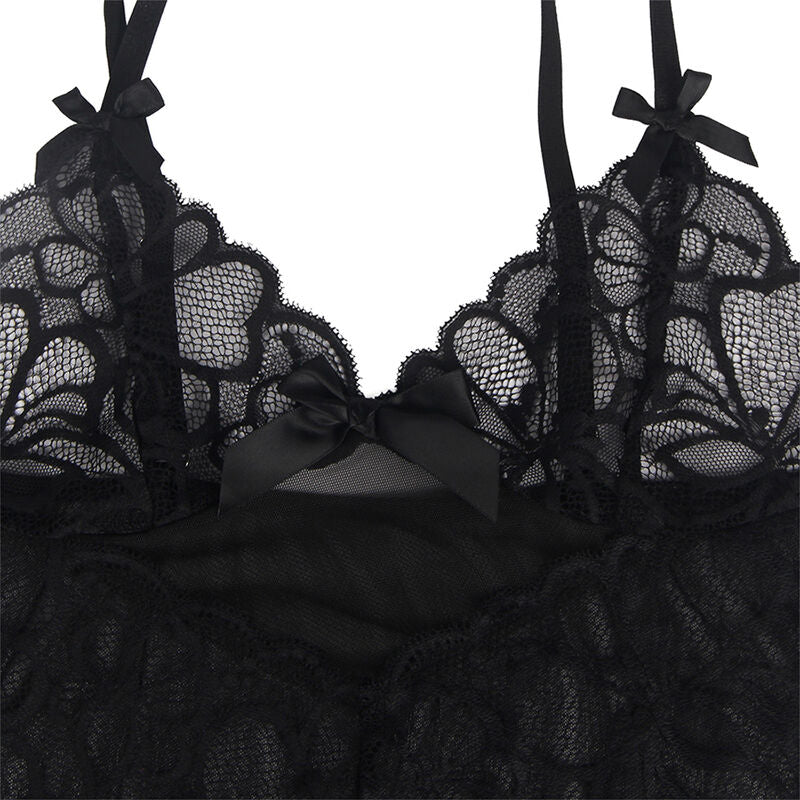 SUBBLIME - BABYDOLL À BRETELLES RÉGLABLES ET IMPRIMÉ FLEURI EN DENTELLE TRANSPARENTE NOIR S/M