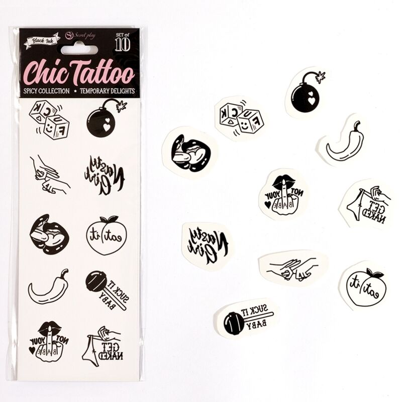 SECRET PLAY - SET DE 10 TATOUAGES TEMPORAIRES SPICY COLLECTION