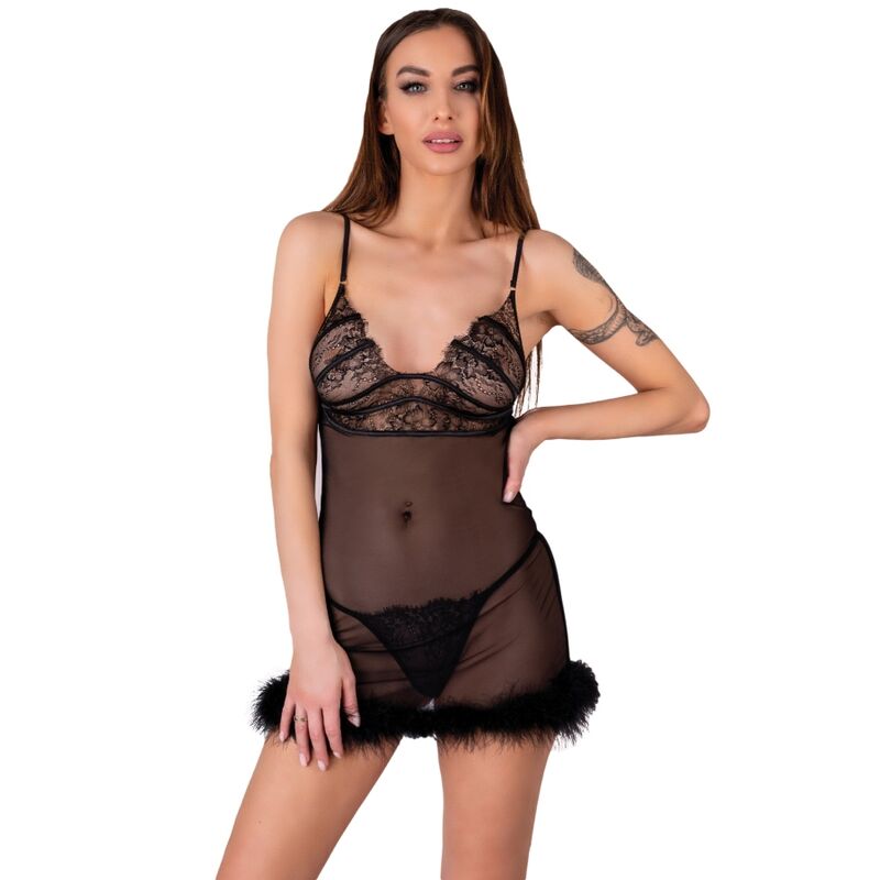 LIVCO CORSETTI FASHION - ZERUNAM SET BABYDOLL + THONG BLACK L/XL