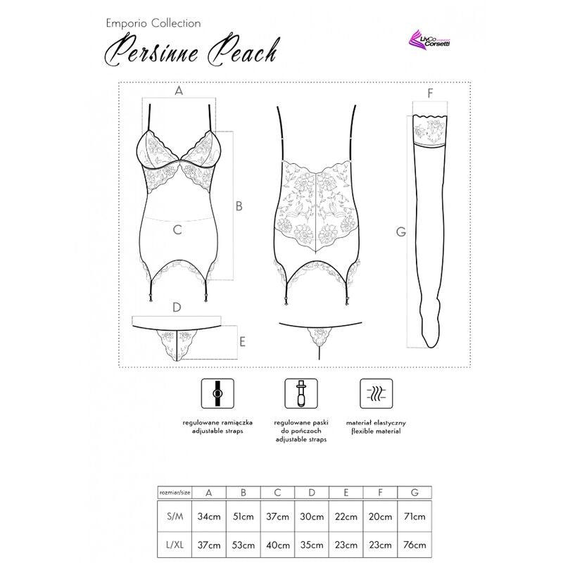 LIVCO CORSETTI FASHION - ENSEMBLE PERSINNE PEACH CORSET + CULOTTE + BAS S/M