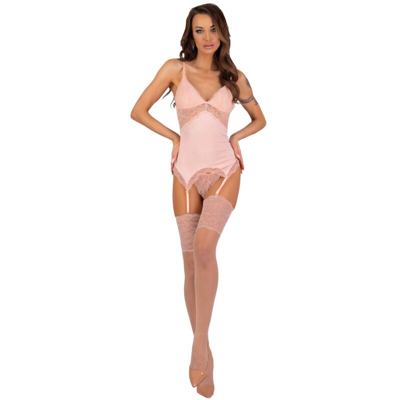 LIVCO CORSETTI FASHION - ENSEMBLE PERSINNE PEACH CORSET + CULOTTE + BAS S/M