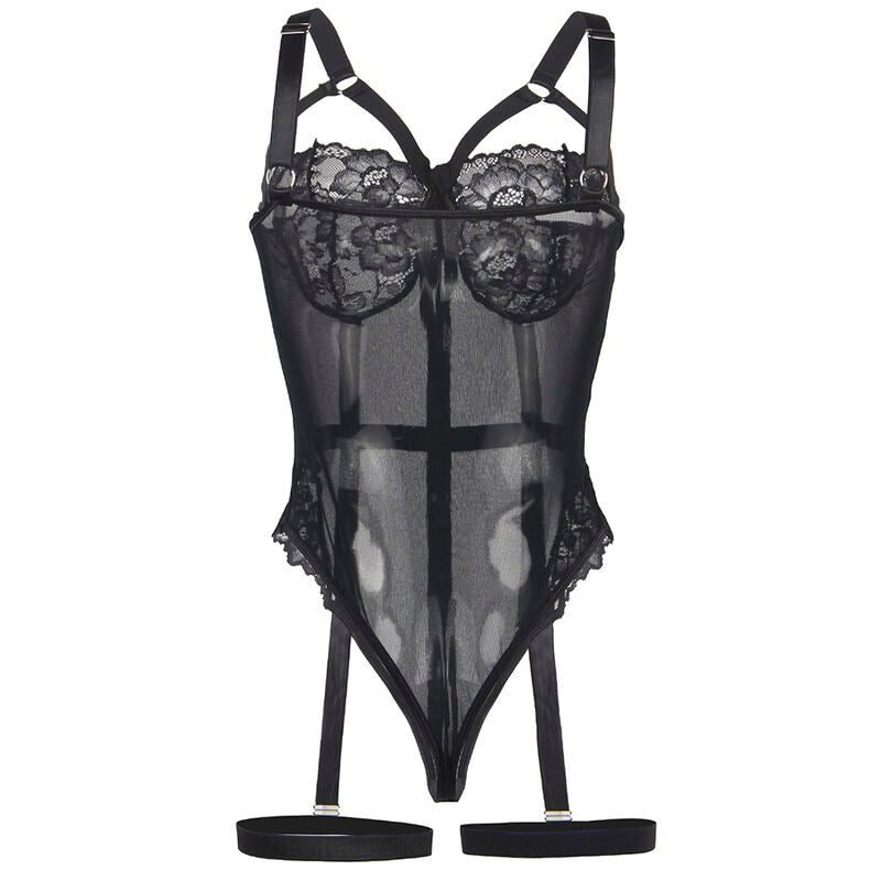 SUBBLIME - TEDDY AVEC PORTE-JARRETELLES DÉTAIL BANDES POITRINE NOIR L/XL