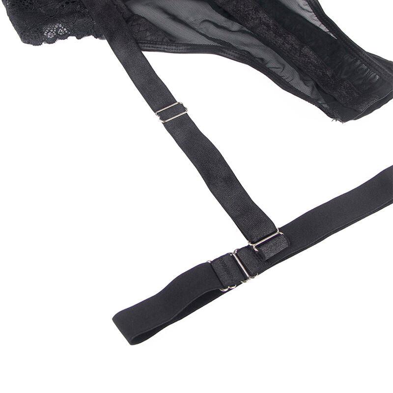SUBBLIME - TEDDY AVEC PORTE-JARRETELLES DÉTAIL BANDES POITRINE NOIR L/XL