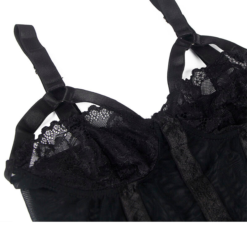 SUBBLIME - TEDDY AVEC PORTE-JARRETELLES DÉTAIL BANDES POITRINE NOIR L/XL