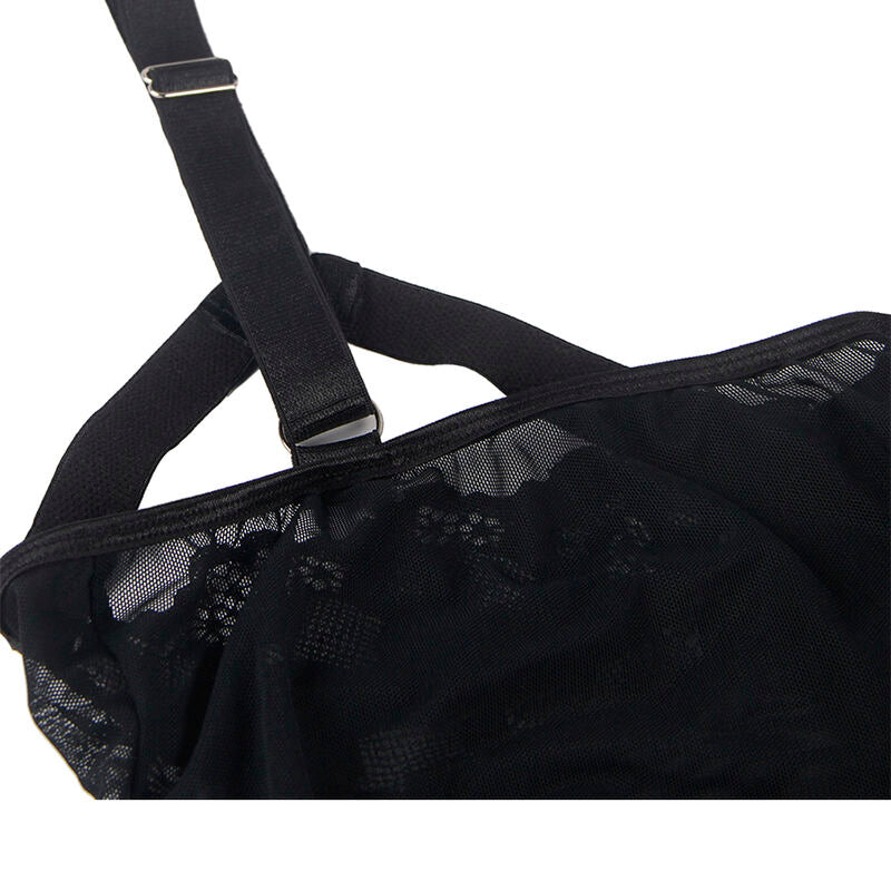 SUBBLIME - TEDDY AVEC PORTE-JARRETELLES DÉTAIL BANDES POITRINE NOIR L/XL