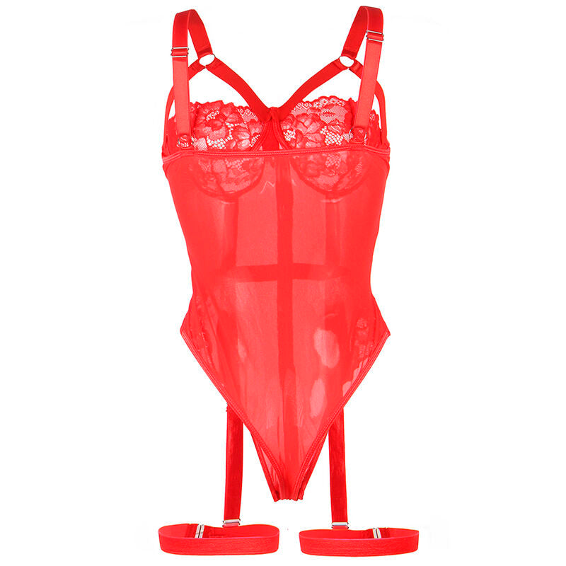 SUBBLIME - TEDDY WITH GARTER DETAIL, RED CHEST STRAP, S/M