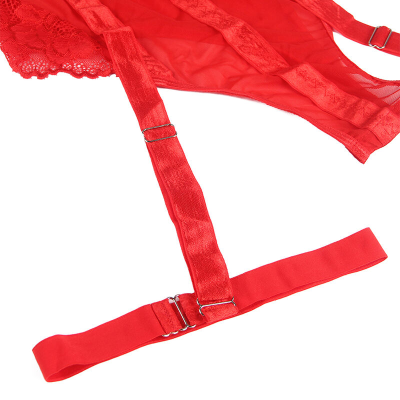 SUBBLIME - TEDDY WITH GARTER DETAIL, RED CHEST STRAP, S/M