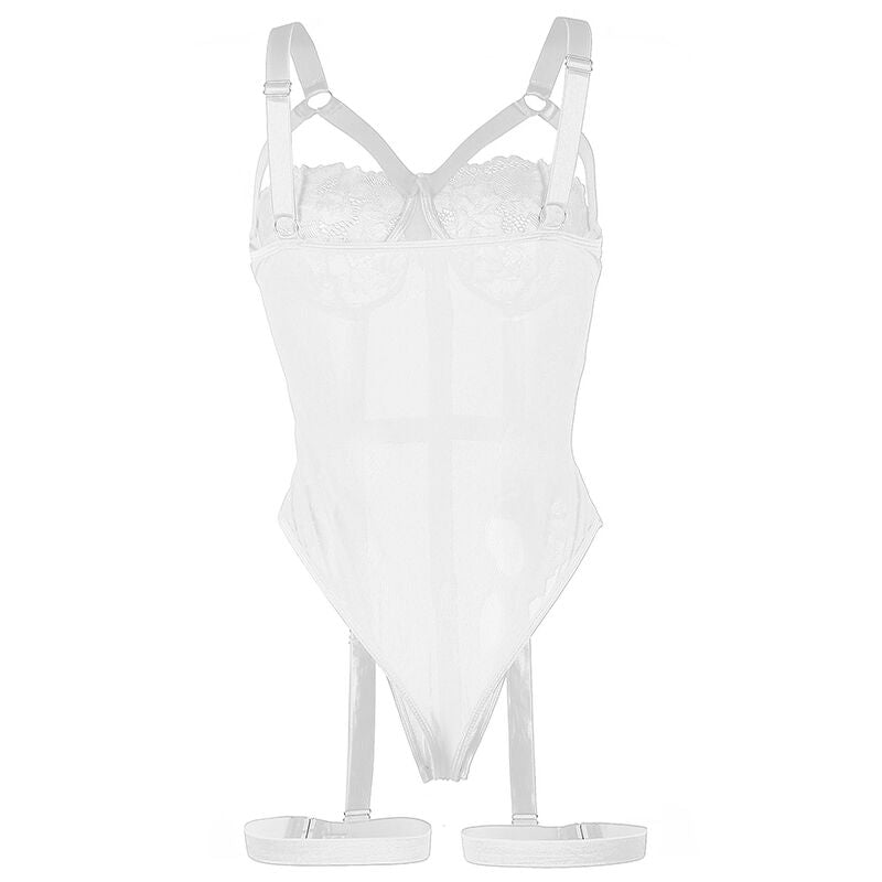 SUBBLIME - TEDDY WITH GARTER DETAIL, WHITE CHEST STRAP, S/M