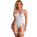 SUBBLIME - TEDDY WITH GARTER DETAIL, WHITE CHEST STRAP, S/M