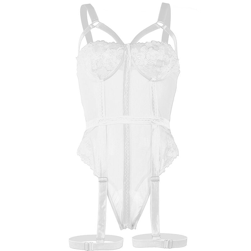 SUBBLIME - TEDDY WITH GARTER DETAIL, WHITE CHEST STRAP, S/M