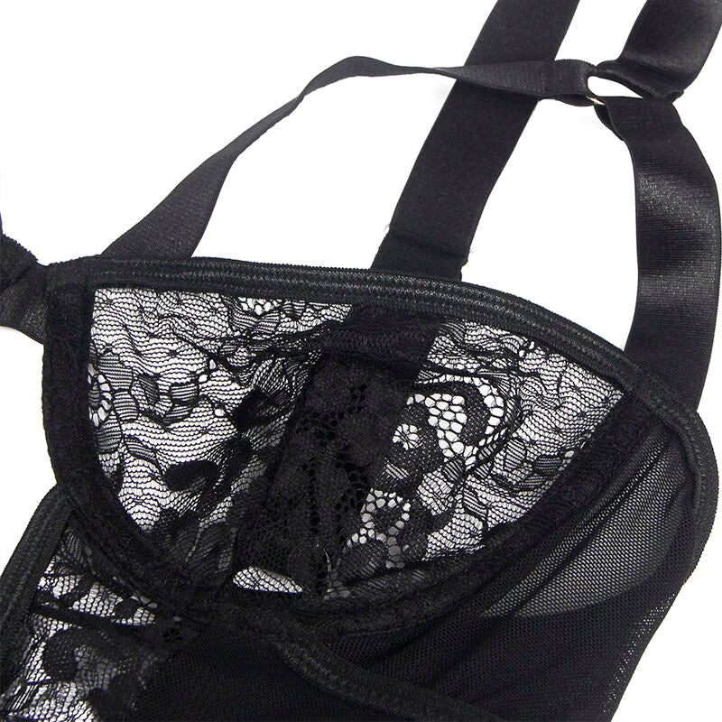 SUBBLIME - TEDDY AVEC JARRETELLES DÉTAIL DENTELLE ET BRETELETTES NOIR S/M
