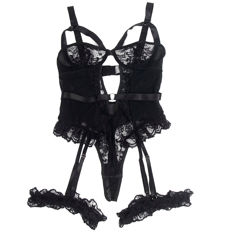 SUBBLIME - TEDDY AVEC JARRETELLES DÉTAIL DENTELLE ET BRETELETTES NOIR S/M