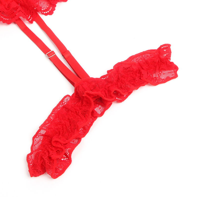 SUBBLIME - TEDDY AVEC JARRETELLES DÉTAIL DENTELLE ET SANGLES ROUGE L/XL