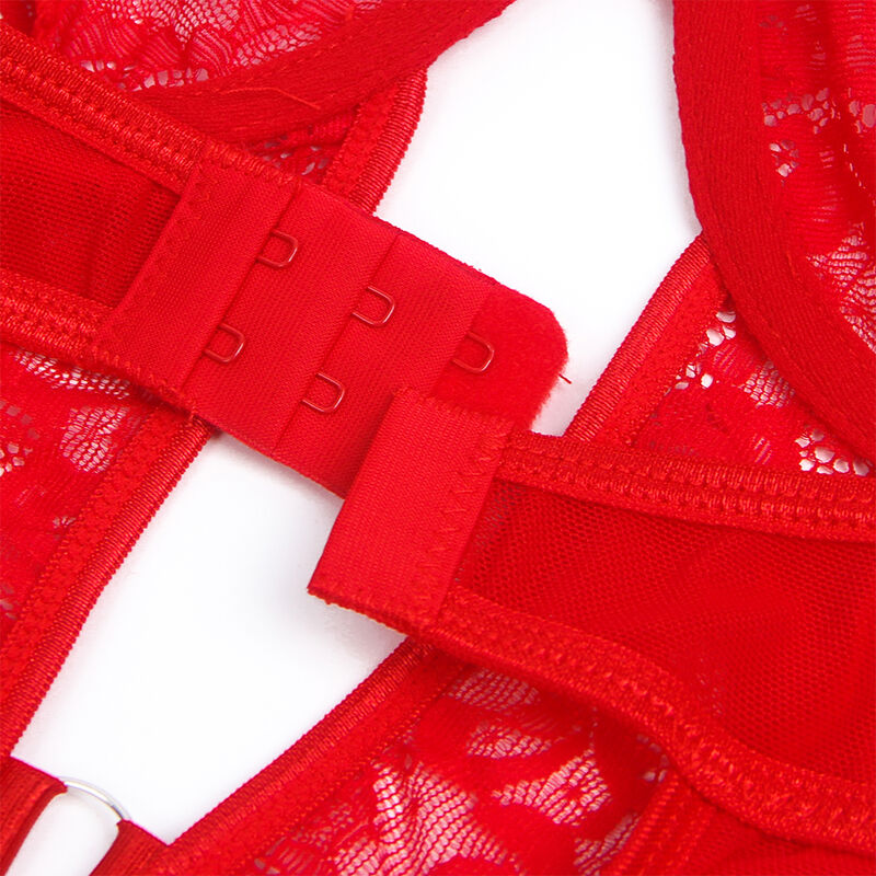SUBBLIME - TEDDY AVEC JARRETELLES DÉTAIL DENTELLE ET SANGLES ROUGE L/XL