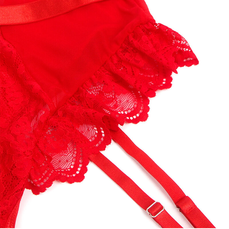 SUBBLIME - TEDDY AVEC JARRETELLES DÉTAIL DENTELLE ET SANGLES ROUGE L/XL