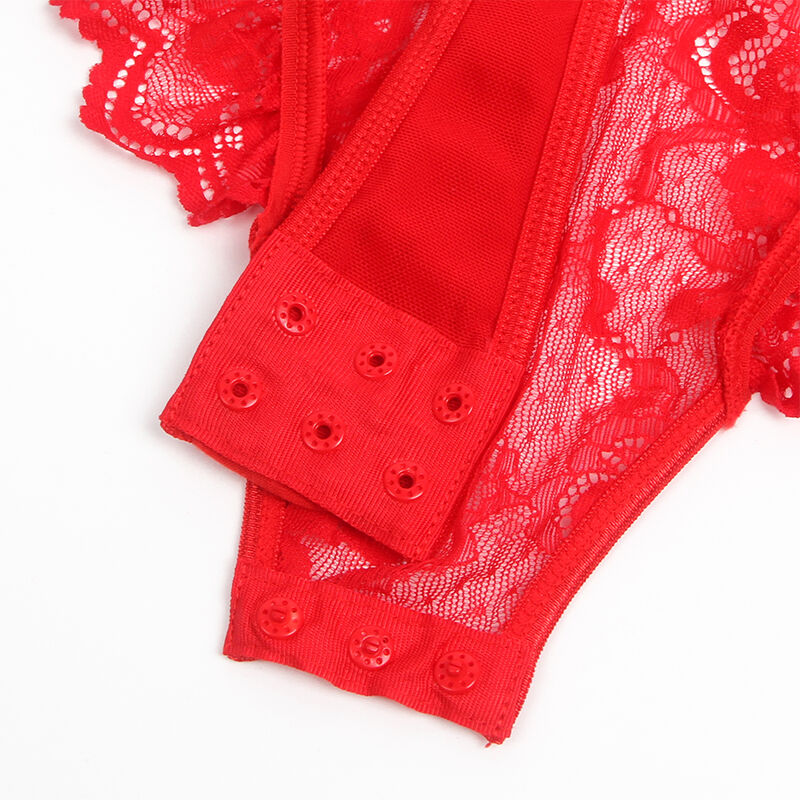 SUBBLIME - TEDDY AVEC JARRETELLES DÉTAIL DENTELLE ET SANGLES ROUGE L/XL