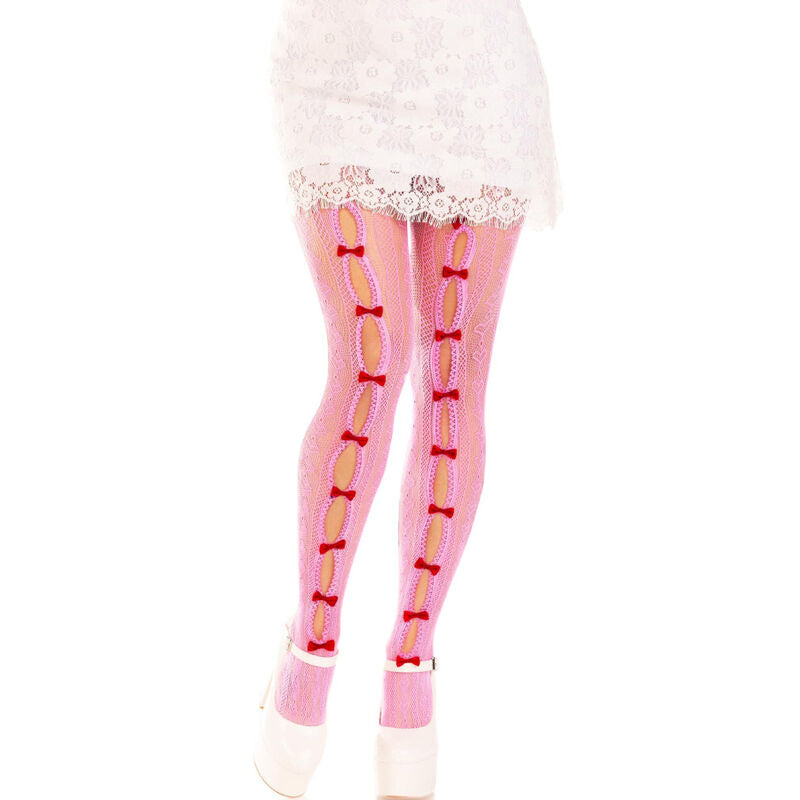 LEG AVENUE - TIGHTS WITH HEART Slits & PINK BOWS