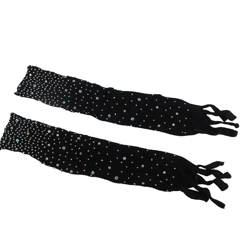 SUBBLIME - 952174 MESH BODYSTOCKING WITH GLOVES AND DIAMONDS BLACK ONE SIZE