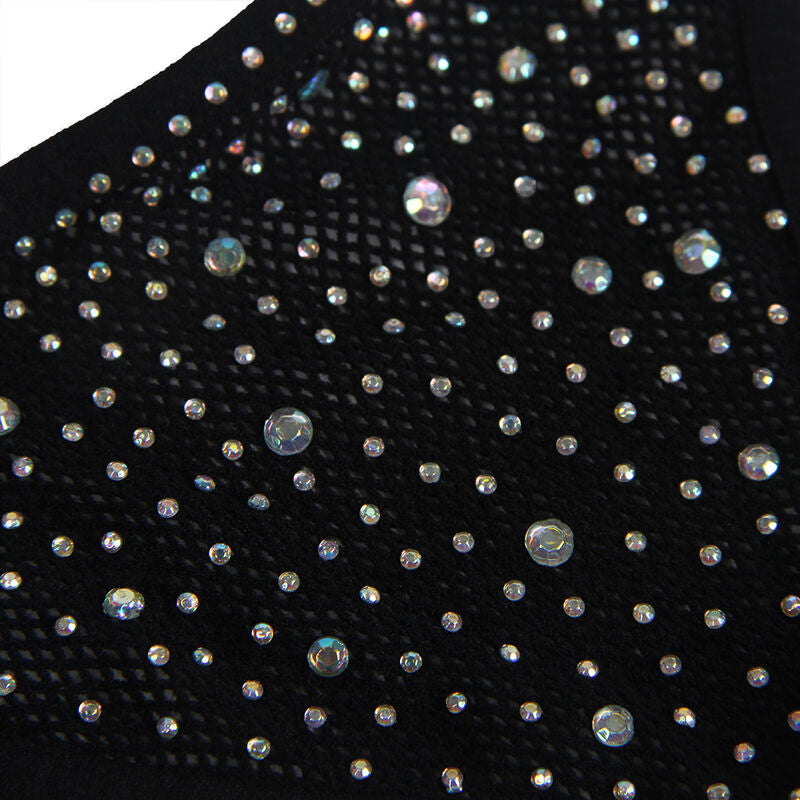 SUBBLIME - 952174 MESH BODYSTOCKING WITH GLOVES AND DIAMONDS BLACK ONE SIZE