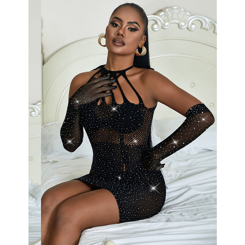 SUBBLIME - 952235 ROBE FILET AVEC BRILLANTS NOIRE TAILLE UNIQUE