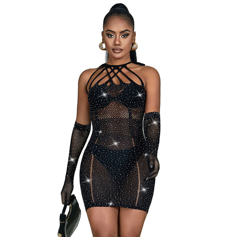 SUBBLIME - 952235 ROBE FILET AVEC BRILLANTS NOIRE TAILLE UNIQUE