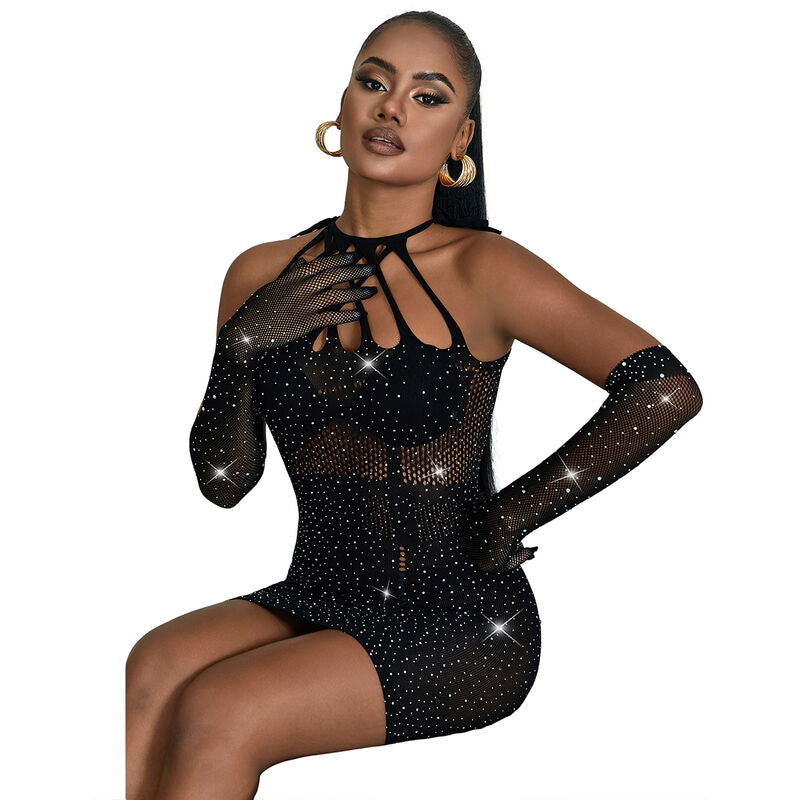 SUBBLIME - 952235 ROBE FILET AVEC BRILLANTS NOIRE TAILLE UNIQUE