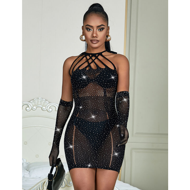SUBBLIME - 952235 ROBE FILET AVEC BRILLANTS NOIRE TAILLE UNIQUE