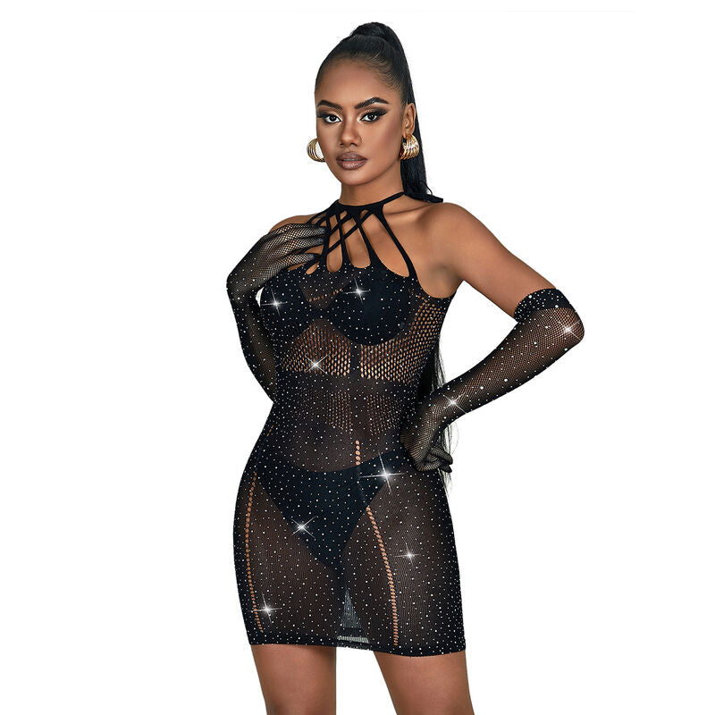 SUBBLIME - 952235 ROBE FILET AVEC BRILLANTS NOIRE TAILLE UNIQUE