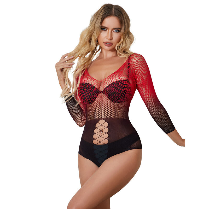 SUBBLIME - 952259 ROBE EN MAILLE ÉLASTIQUE MANCHES LONGUES DÉGRADÉ ROUGE ET NOIR TAILLE UNIQUE