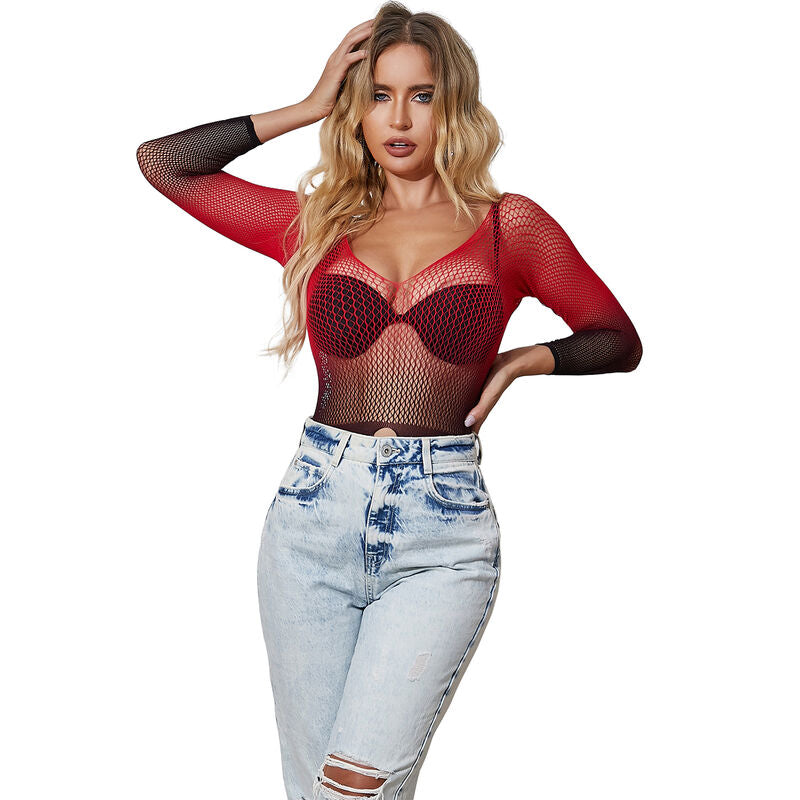 SUBBLIME - 952259 ROBE EN MAILLE ÉLASTIQUE MANCHES LONGUES DÉGRADÉ ROUGE ET NOIR TAILLE UNIQUE
