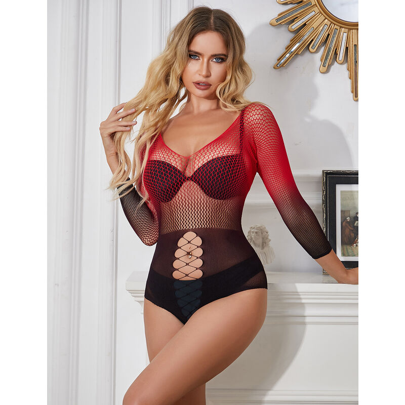 SUBBLIME - 952259 ROBE EN MAILLE ÉLASTIQUE MANCHES LONGUES DÉGRADÉ ROUGE ET NOIR TAILLE UNIQUE