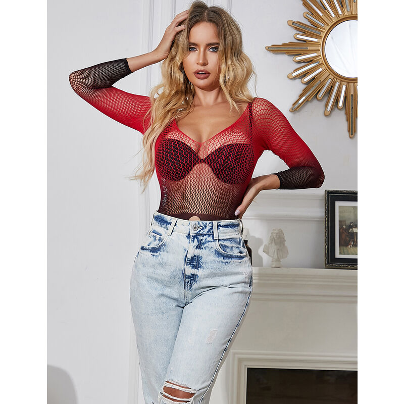 SUBBLIME - 952259 ROBE EN MAILLE ÉLASTIQUE MANCHES LONGUES DÉGRADÉ ROUGE ET NOIR TAILLE UNIQUE