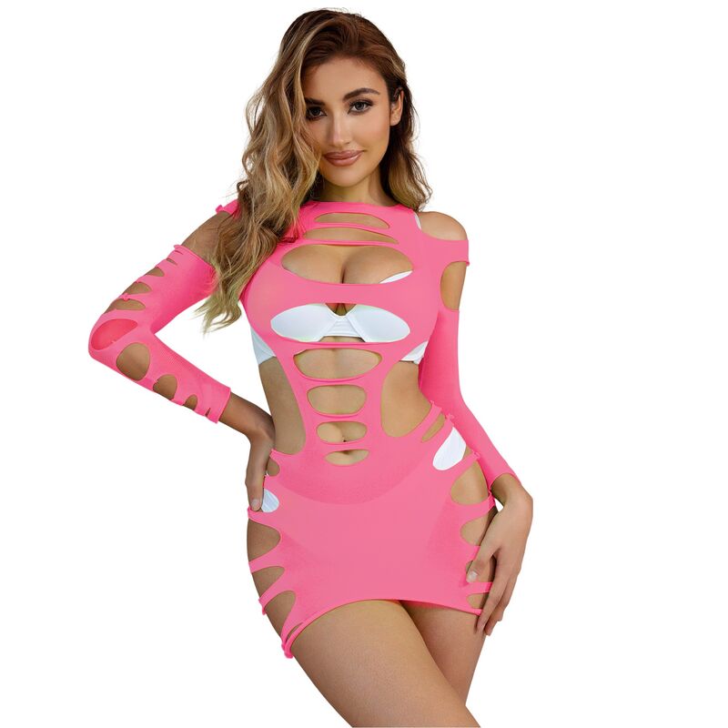 SUBBLIME - 952273 ROBE EN MAILLE ÉLASTIQUE MANCHES LONGUES ROSE TAILLE UNIQUE