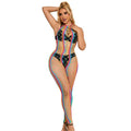 SUBBLIME - 952358 RAINBOW HALTER NECK MESH BODYSTOCKING XS/M