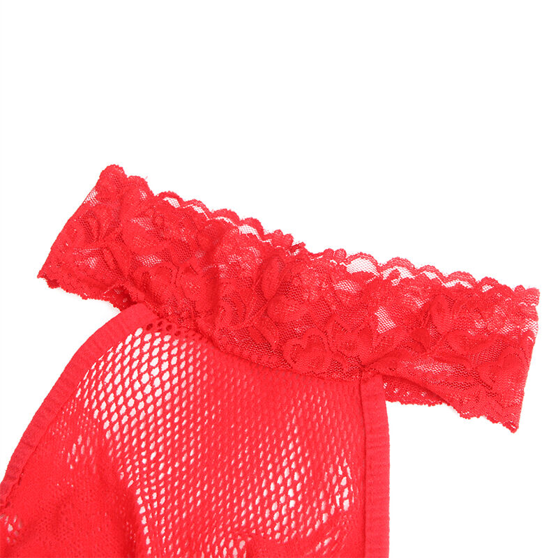 SUBBLIME - 952372 BODY STRING RÉSILLE ET DENTELLE COL MONTANT ROUGE TAILLE UNIQUE