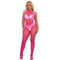SUBBLIME - 952389 BODYSTOCKING EN RÉSILLE ET DENTELLE SANS ENTREJMBE AVEC COL MONTANT ROSE TAILLE UNIQUE