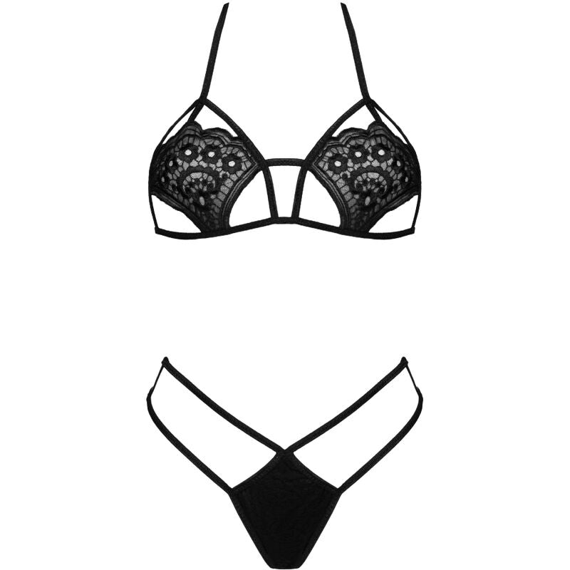 LIVCO CORSETTI FASHION - JIMENA LC 20216 SOUTIEN-GORGE + TANGA NOIR TAILLE UNIQUE