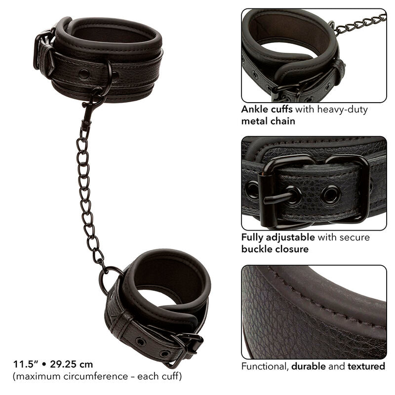 CALEXOTICS - NIGHTTIME ADJUSTABLE LEATHER ANKLE CUFFS BLACK