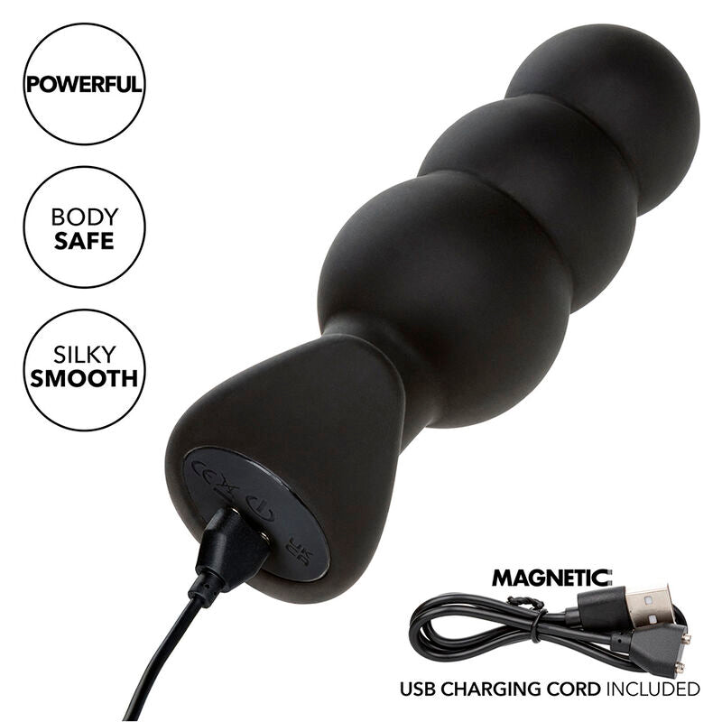 CALEXOTICS - ROCK BOTTOM BUTT PLUG ANAL AVEC PERLES 10 VIBRATIONS SILICONE NOIR