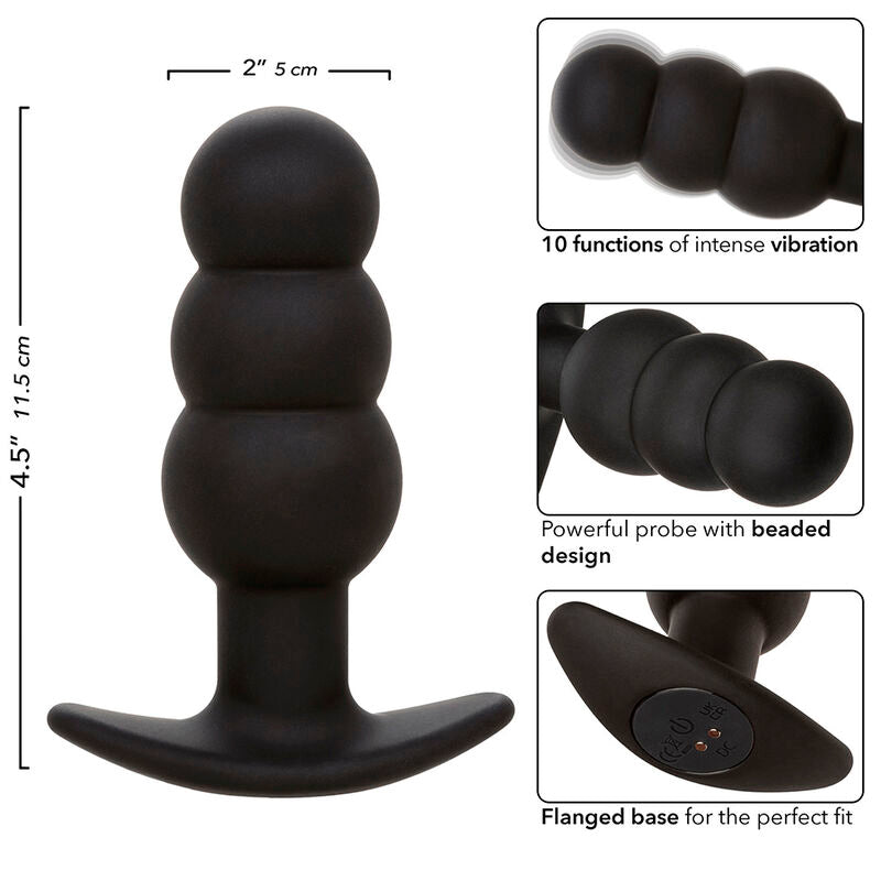 CALEXOTICS - ROCK BOTTOM BUTT PLUG ANAL AVEC PERLES 10 VIBRATIONS SILICONE NOIR