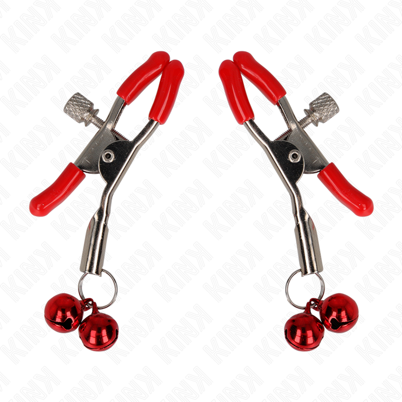 KINK - PINCES À TÉTONS ROUGES AVEC DOUBLE CLOCHETTE ROUGE 6 CM