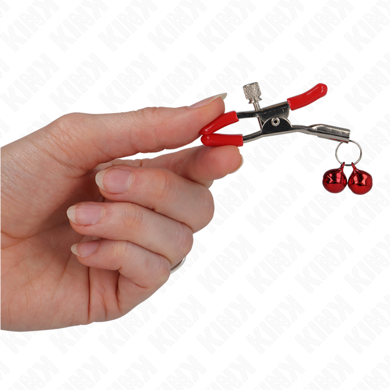 KINK - PINCES À TÉTONS ROUGES AVEC DOUBLE CLOCHETTE ROUGE 6 CM