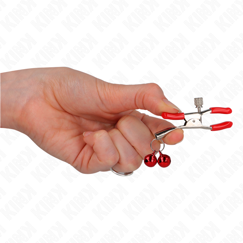 KINK - PINCES À TÉTONS ROUGES AVEC DOUBLE CLOCHETTE ROUGE 6 CM