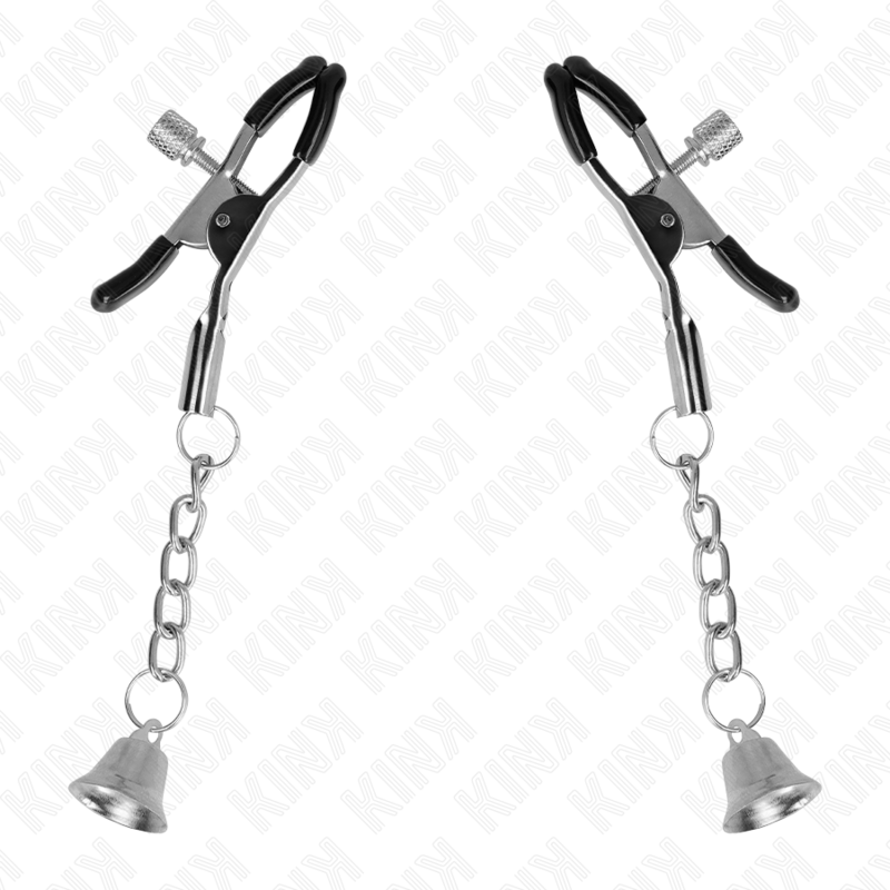 KINK - PINCES À TÉTONS AVEC PENDENTIF CLOCHETTE ARGENTÉE 6 CM